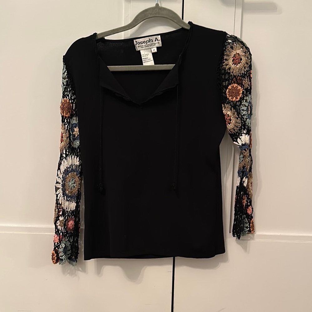 Vintage crochet Sleeve Black Blouse